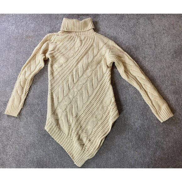 Windsor Asymmetrical Cable Knit Turtleneck Sweater Cream Small - Picture 2 of 7